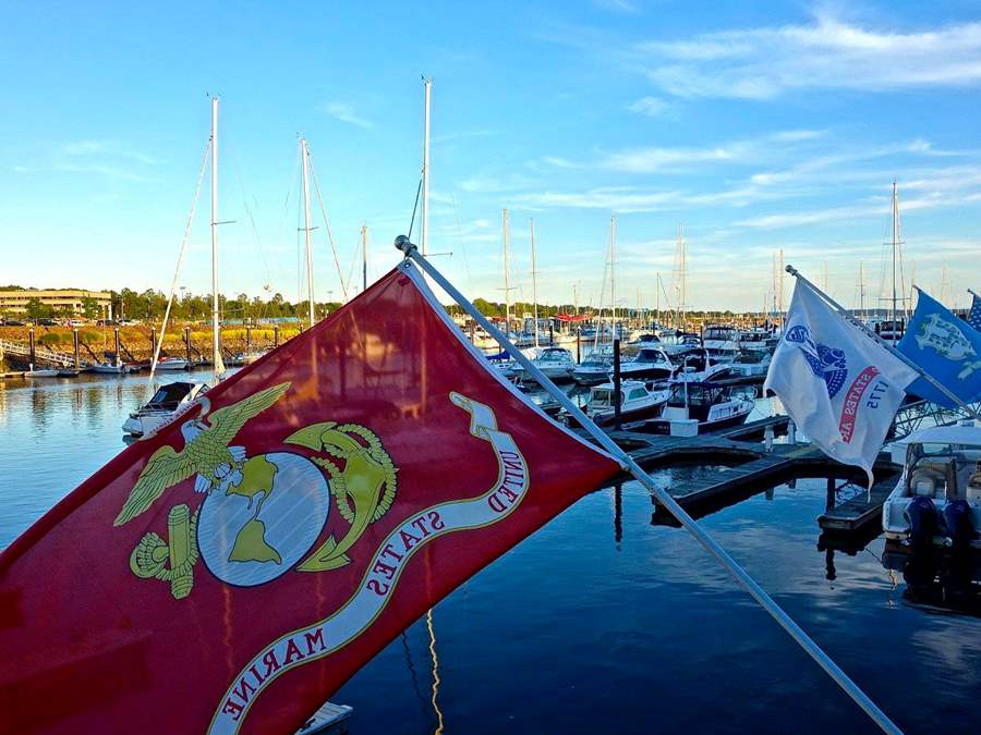 Flag flying over the marina